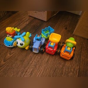 HUILE TOYS Push Go Friction Powered Cars Lot Of 5 Tractor Cement Truck Dumpster.